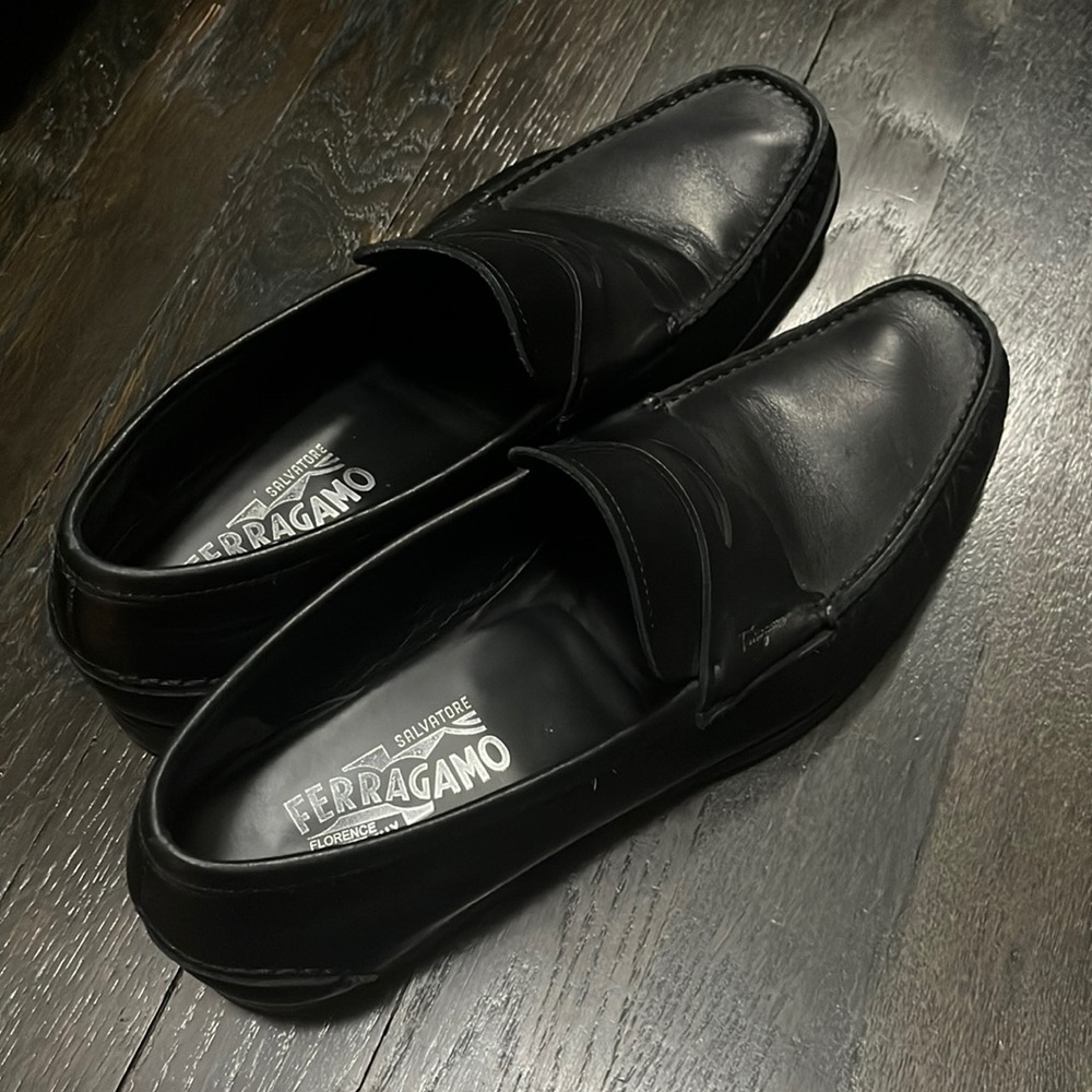 Print leather black penny loafers from ferragamo men’s